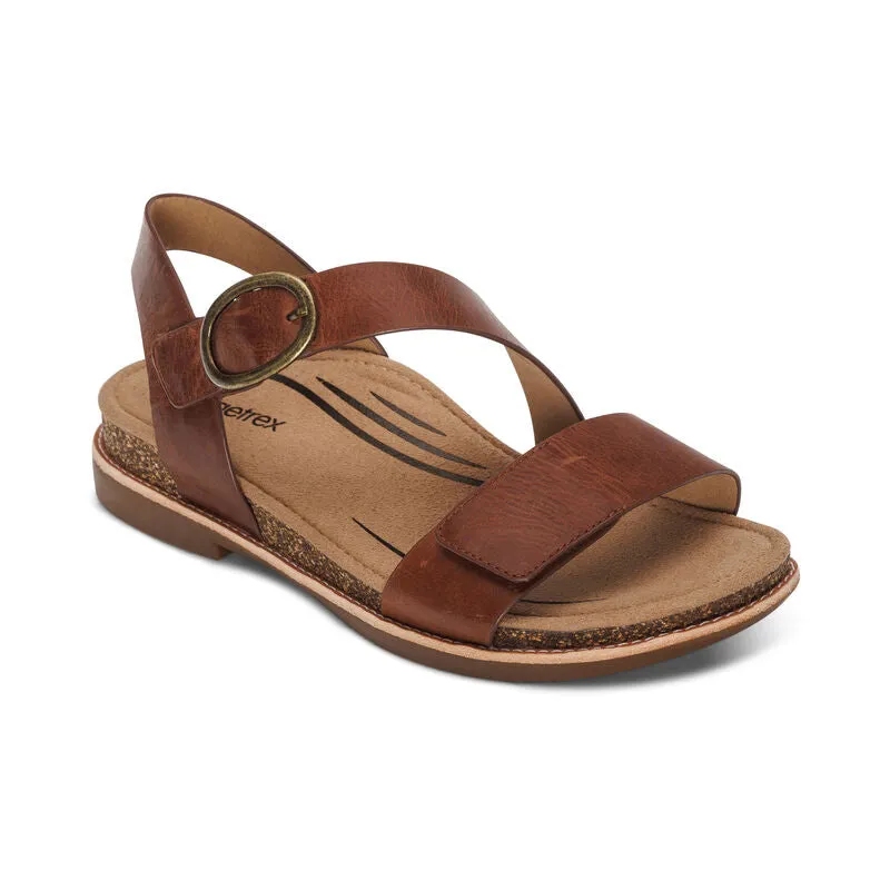 Women's Aetrex Tamara Asymmetrical Quarter Strap Sandal Color: Walnut