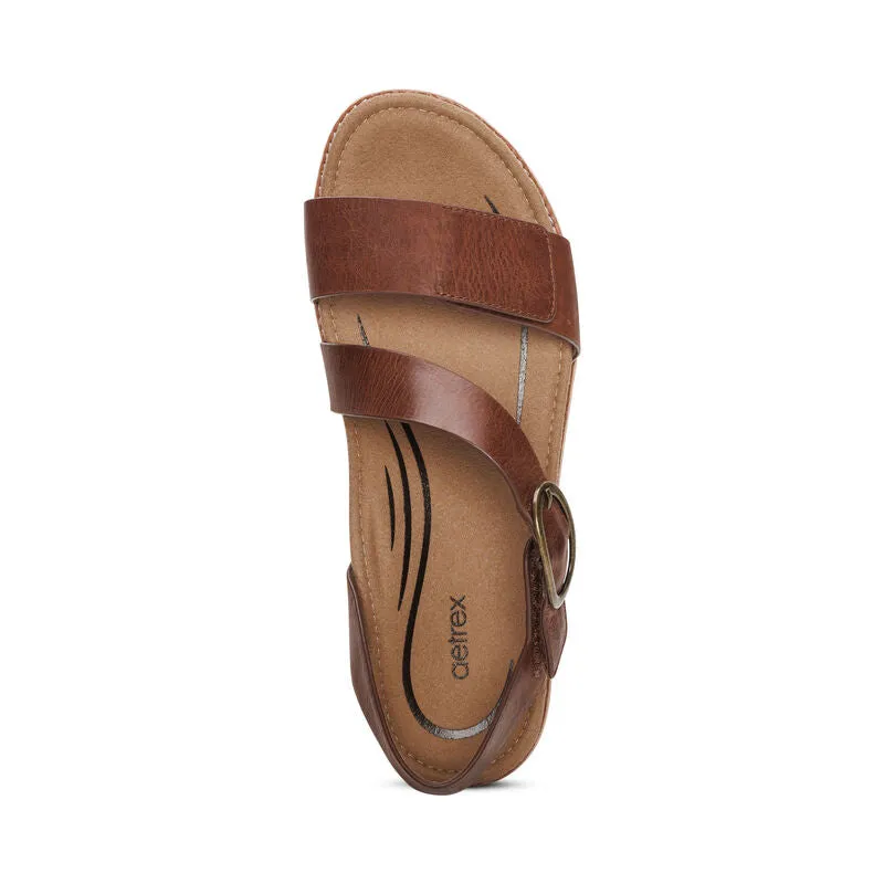 Women's Aetrex Tamara Asymmetrical Quarter Strap Sandal Color: Walnut