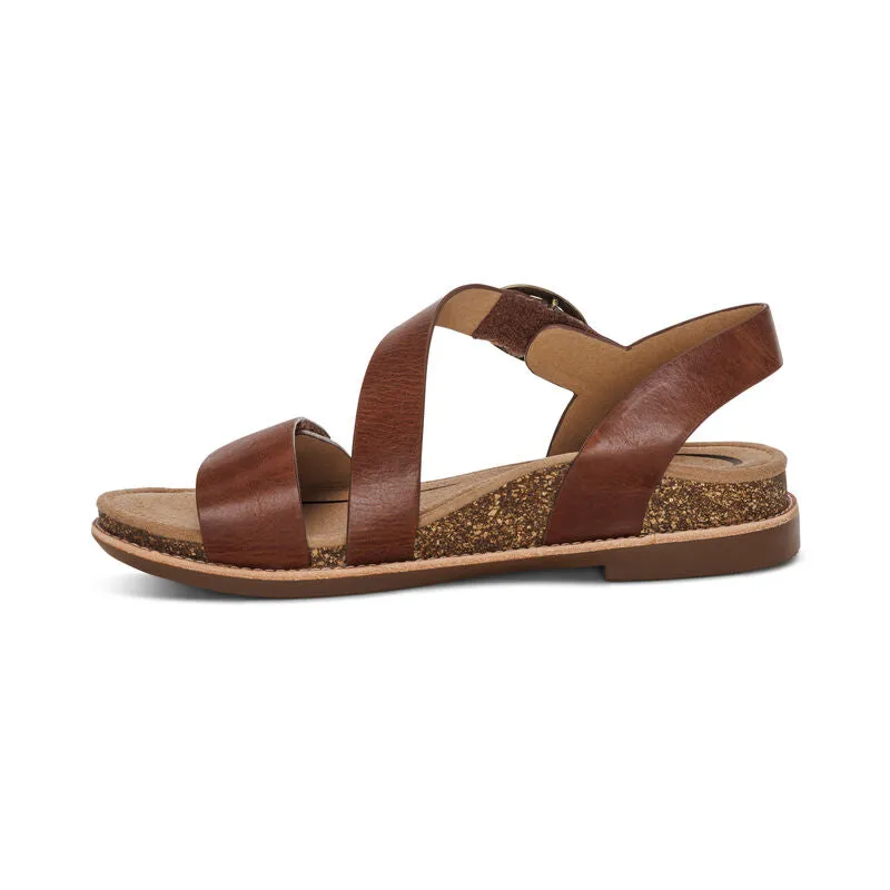 Women's Aetrex Tamara Asymmetrical Quarter Strap Sandal Color: Walnut