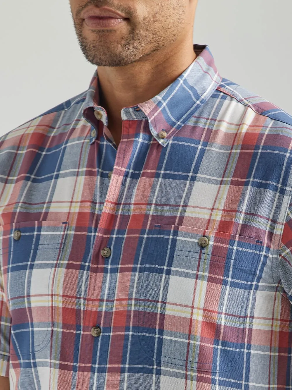 'Wrangler' Men's Rugged Wear Plaid Button Down - Red / Blue