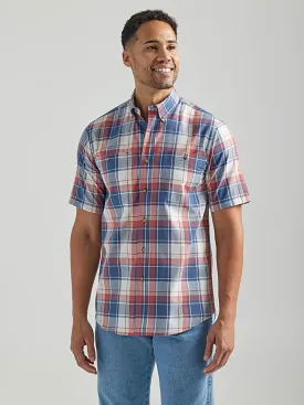 'Wrangler' Men's Rugged Wear Plaid Button Down - Red / Blue