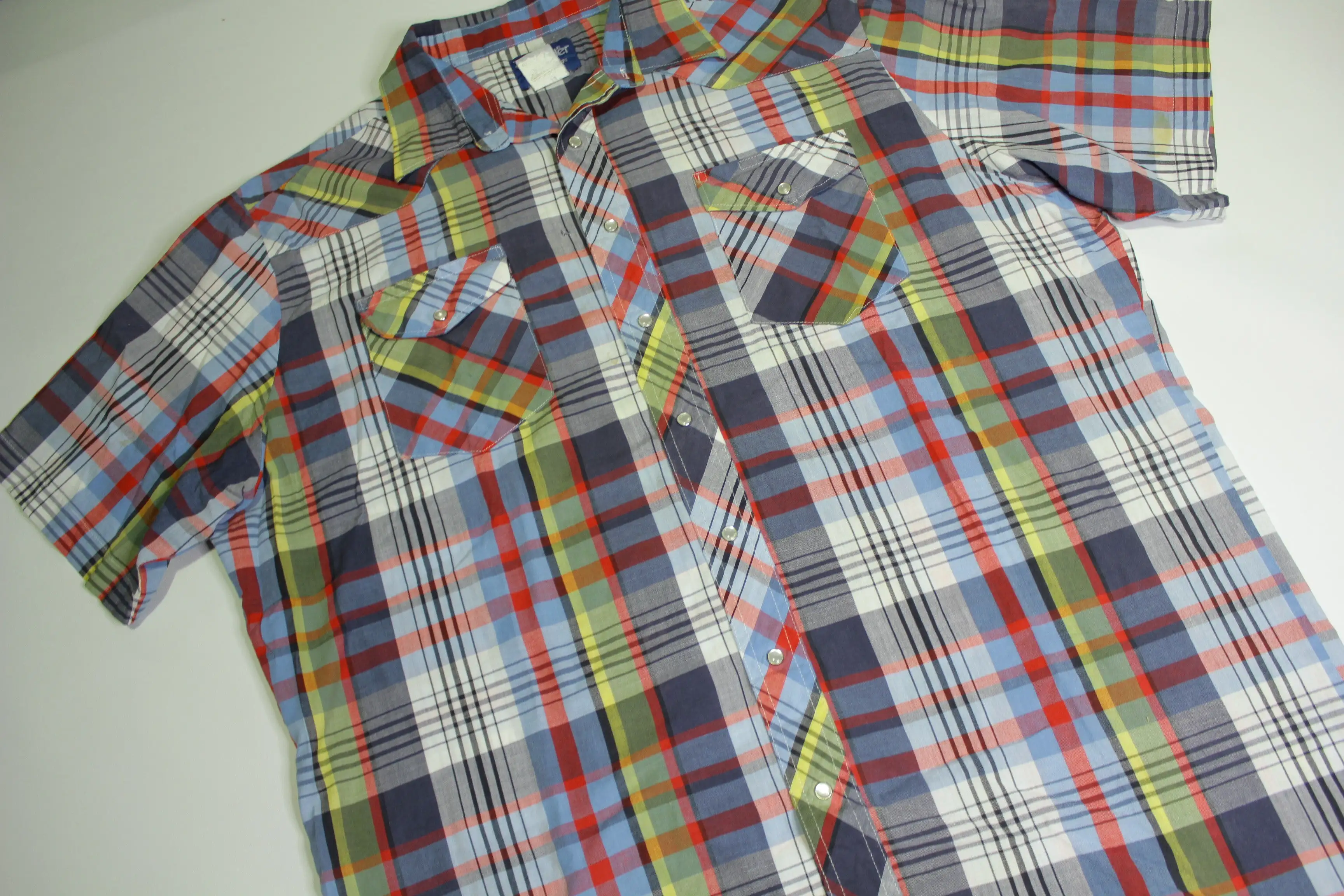 Wrangler Plaid Pearl Snap Button Up Vintage 90's Short Sleeve Western Cowboy Shirt