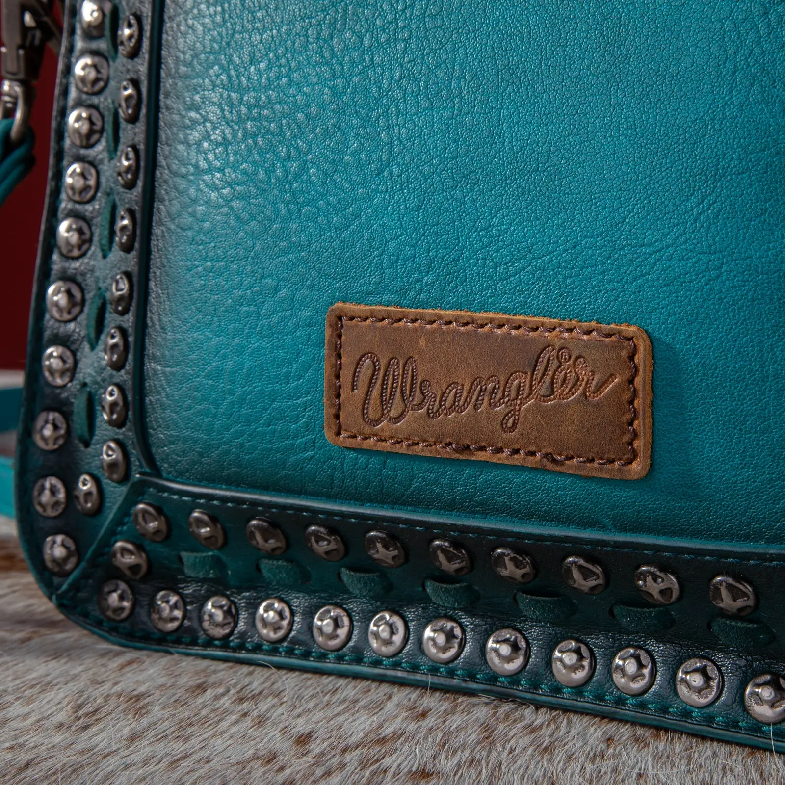 Wrangler Rivets Crossbody Wristlet Wallet-Turquoise