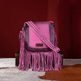 Wrangler Rivets Fringe Concealed Carry Crossbody -Hot Pink