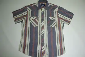 Wrangler Striped Pearl Snap Button Up Vintage 90's Short Sleeve Western Cowboy Shirt