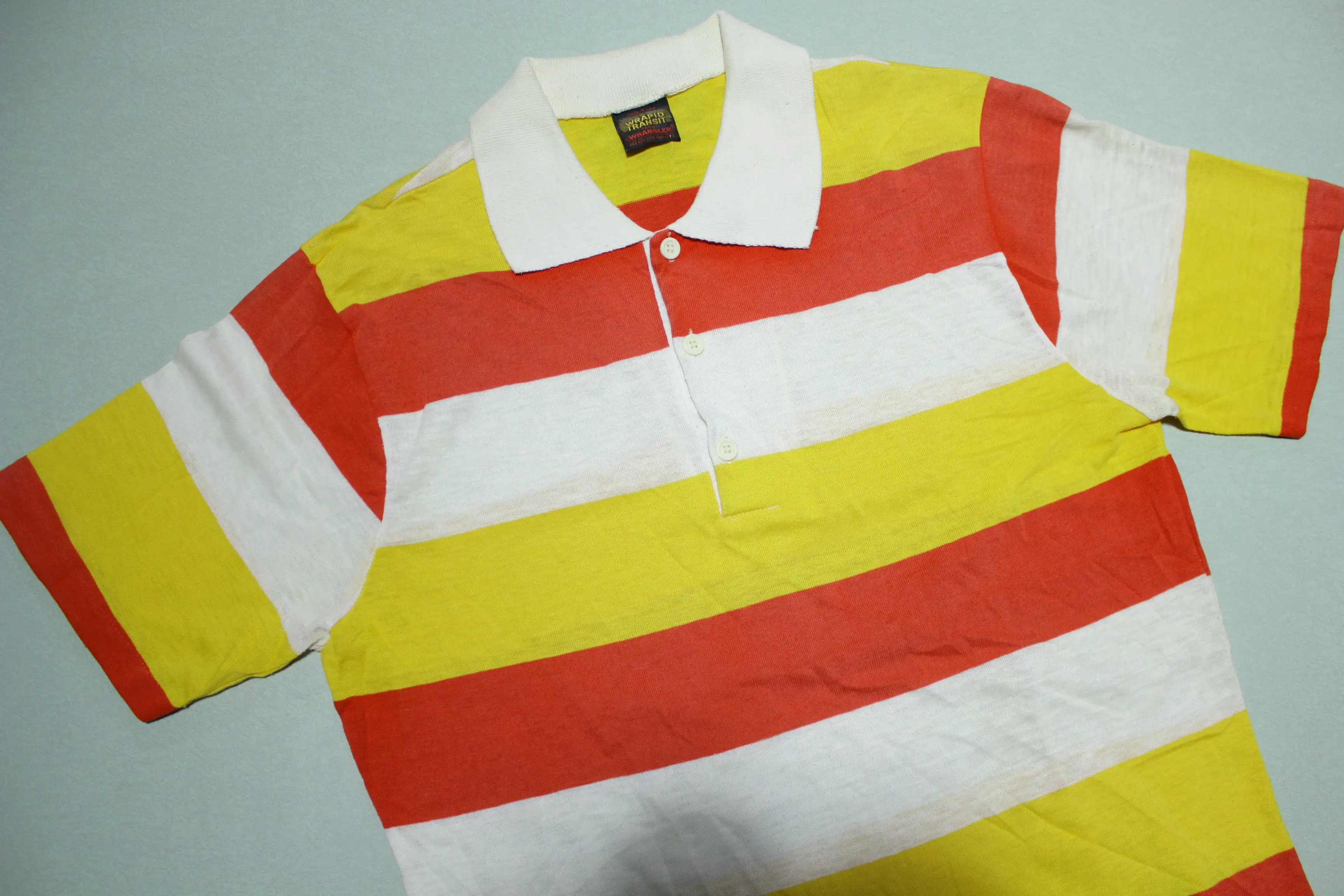 Wrangler Wrapid Transit Made in USA Vintage Striped 80's Polo Tennis Golf Shirt