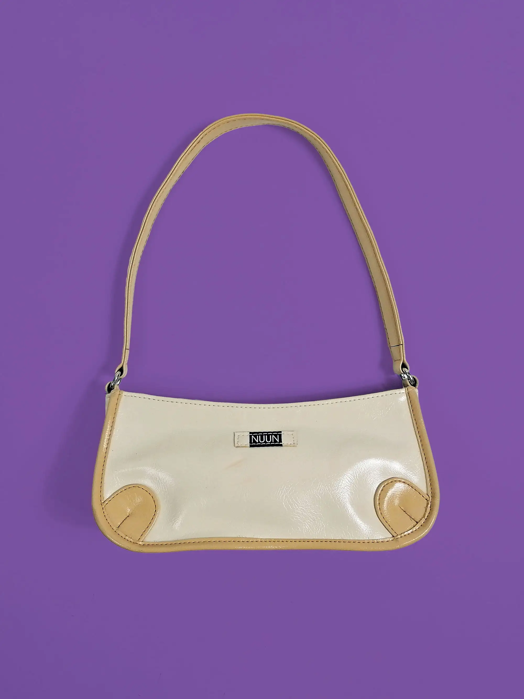 Y2K Small Bag Faux Leather Cream Baguette