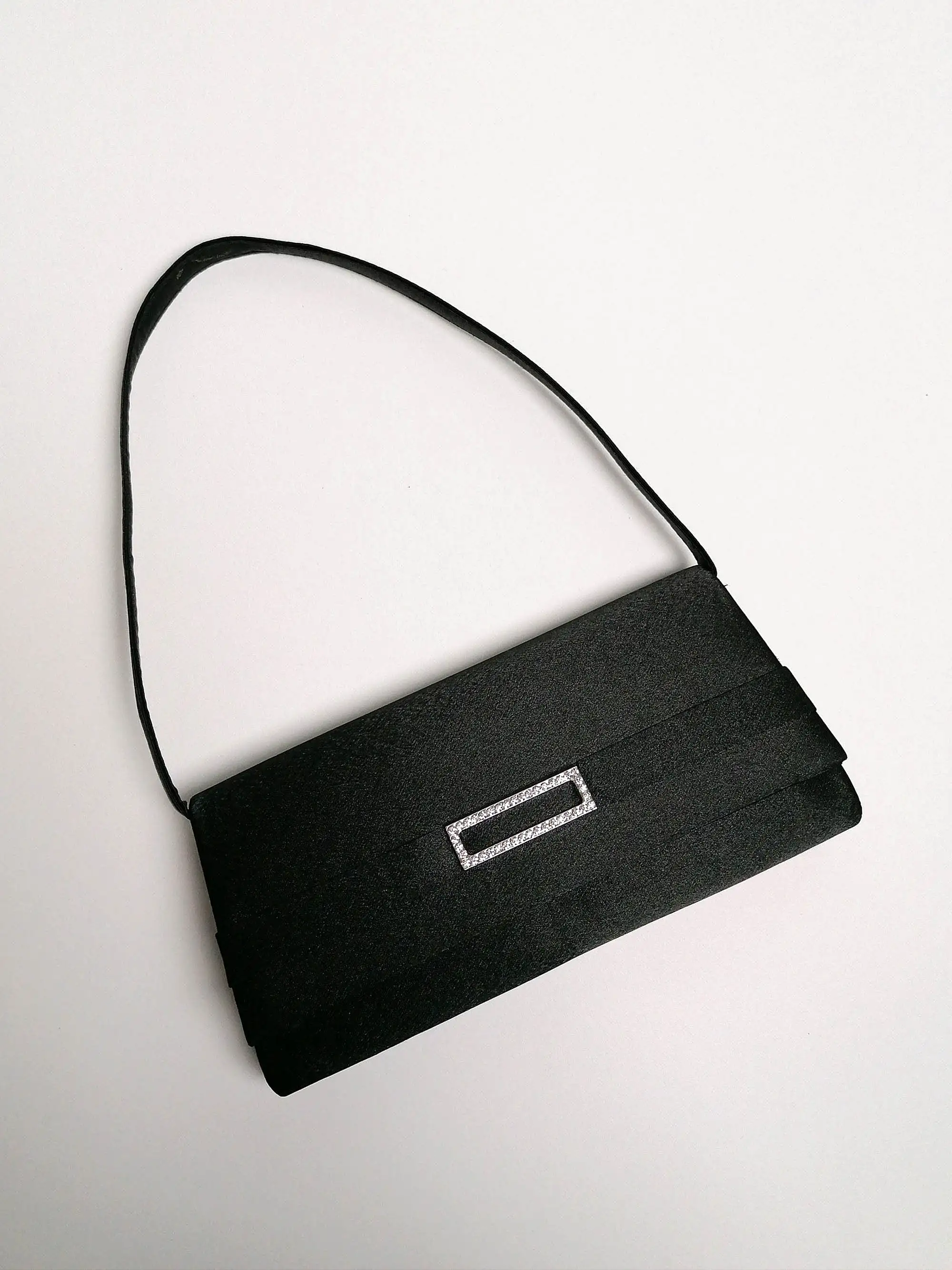 Y2K Small Black Satin Baguette Bag