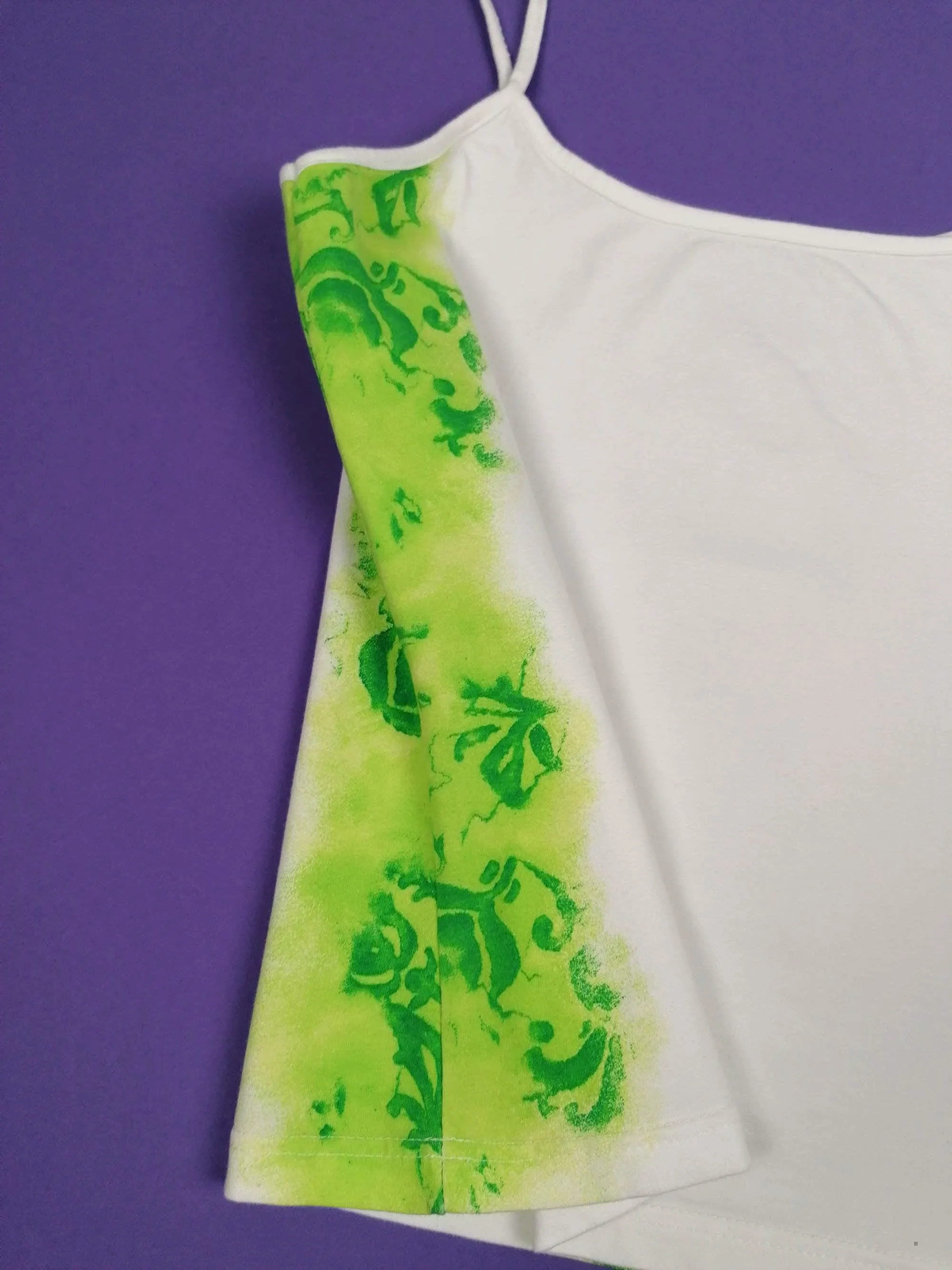 Y2K Tank Top Green Glitter Sequins Print - size XS-S